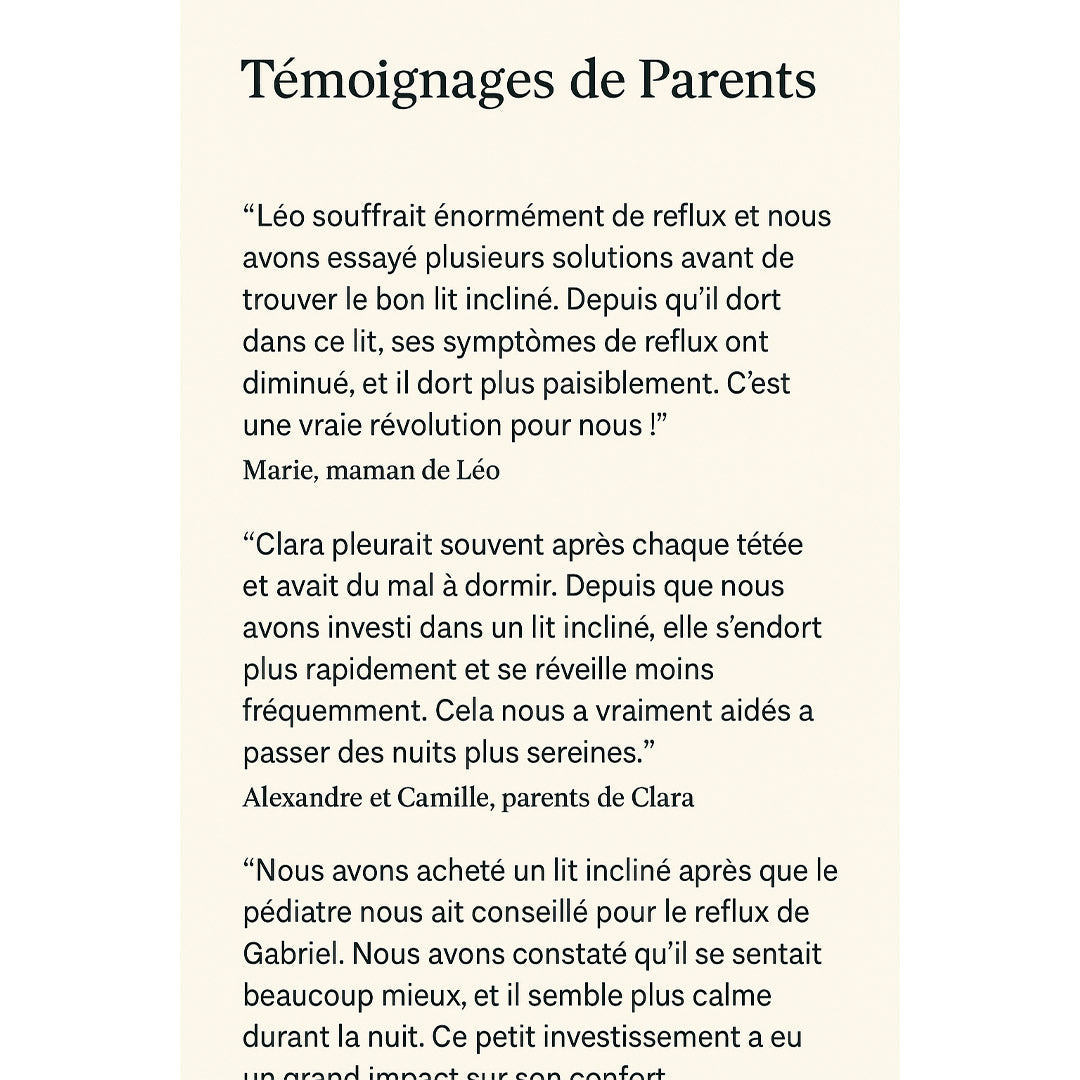Les Avantages de Dormir dans un Lit Incliné Anti-Reflux pour Bébé : Témoignages de Parents